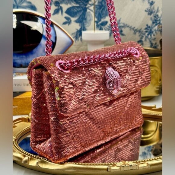 🆕 KURT GEIGER LONDON 🧿 NWOT Glitter Mini Kensington Crossbody Bag Pink Drench
